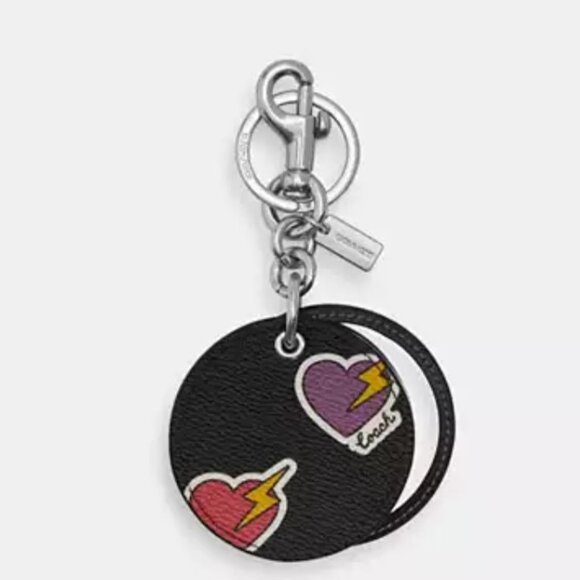 Coach Mirror Bag Charm With Heart Bolt Print - Picture 1 of 4